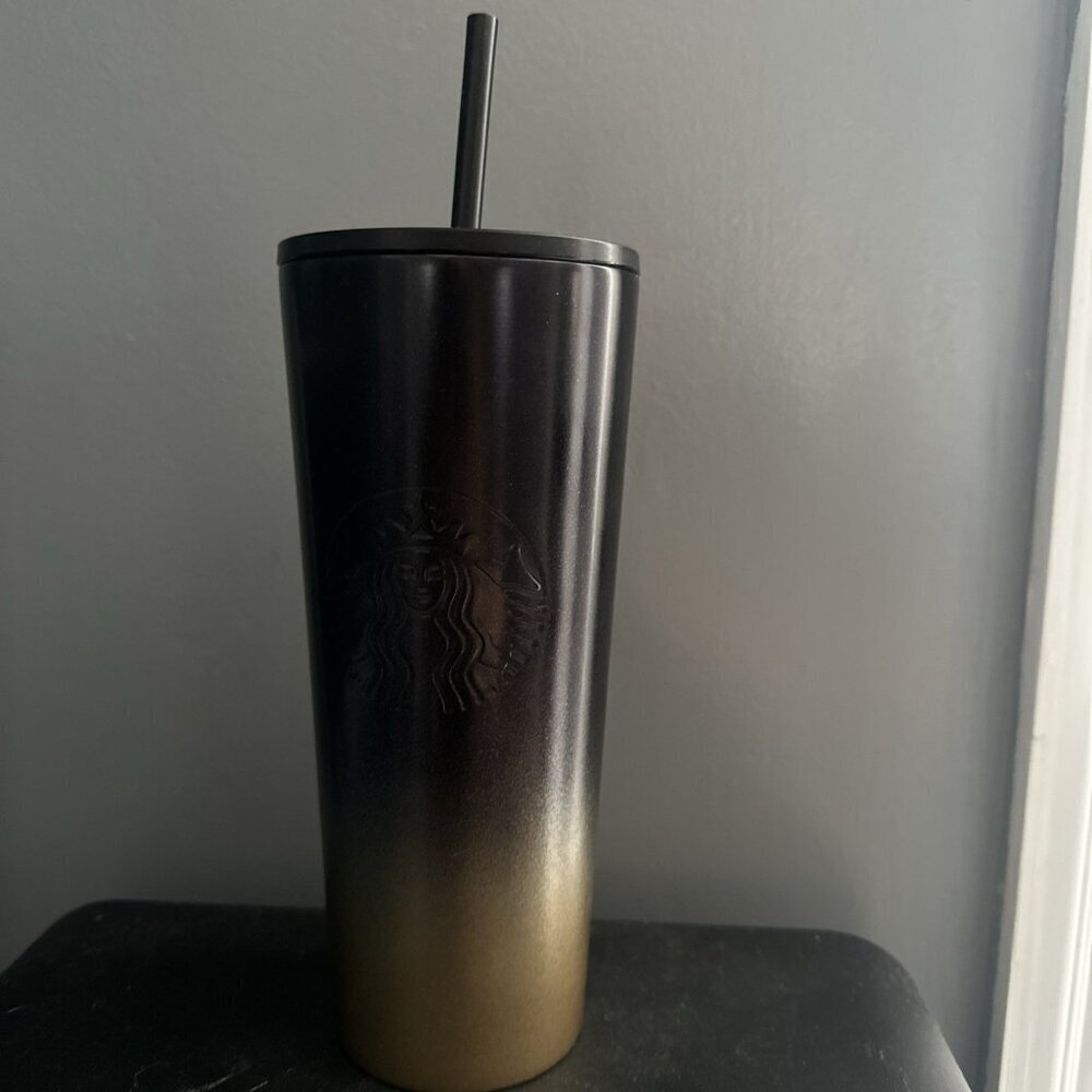 DISNEY WORLD 50TH ANNIVERSARY STARBUCKS BLACK AND GOLD STAINLESS STEEL TUMBLER